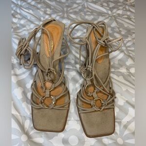 Women's Taupe Lace-Up Sandals‎ with Gold Hardware - Fashion Nova